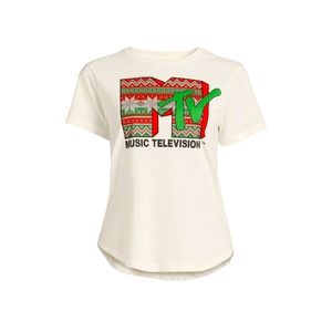 Viacom Int. MTV NWT Women's Short Sleeve Crew Neck Christmas Theme Tee 773 774